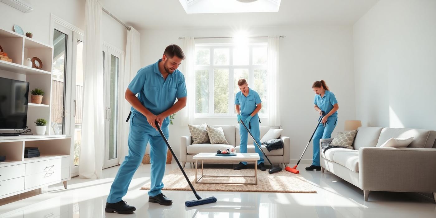 Professional cleaning team in a bright modern home